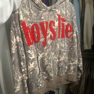Boys Lie Camouflage Hoodie with Red Logo